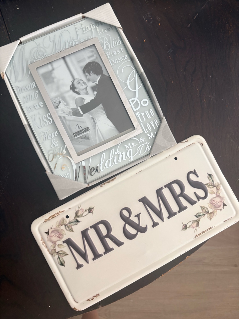 Wedding Frame with Script Accents wedding  & mr & Mrs decorative plate